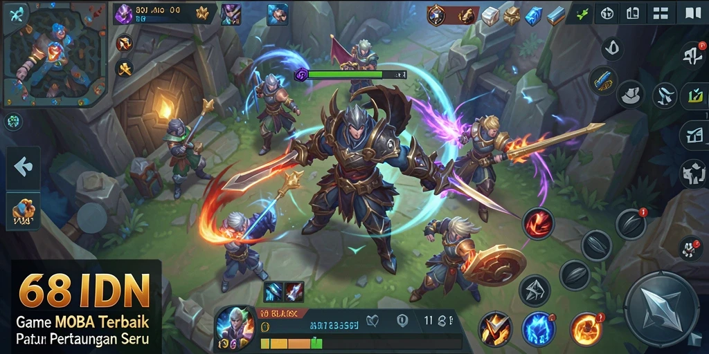 Tampilan menegangkan aksi gameplay MOBA 68IDN.