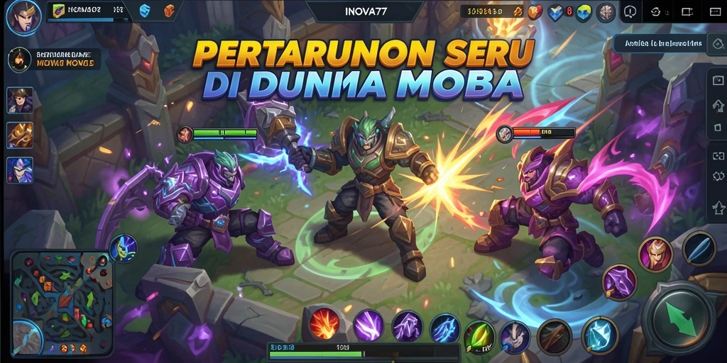 Screenshot gameplay INOVA77 dengan aksi pertarungan yang seru di arena MOBA.