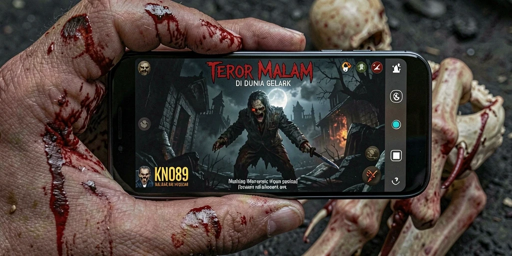 Screenshot KNO89 menampilkan momen horror menegangkan saat menjelajahi ruangan gelap.