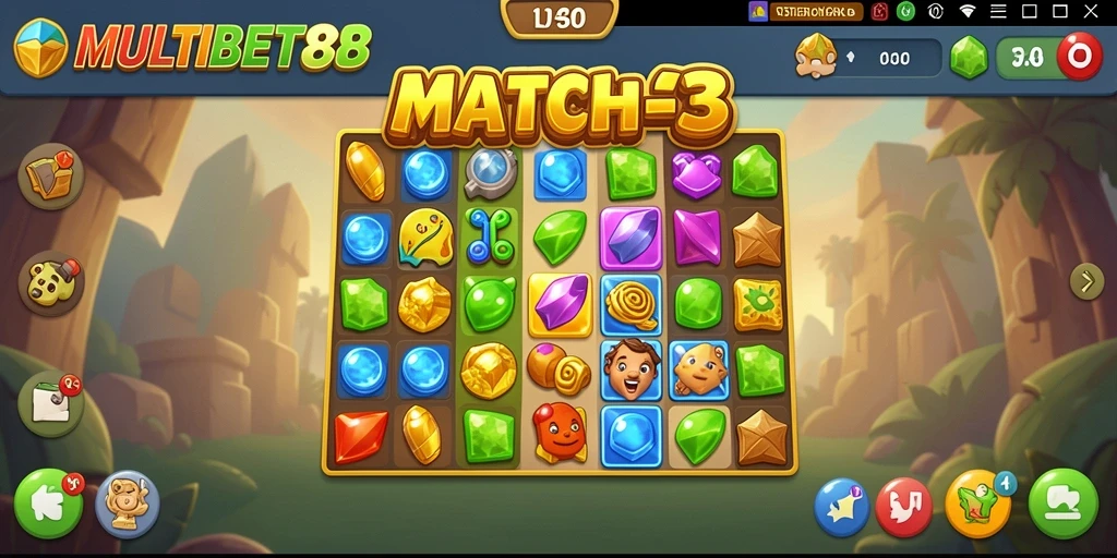 Screenshot gameplay MULTIBET88 menunjukkan aksi seru dalam mencocokkan item di level Match-3.
