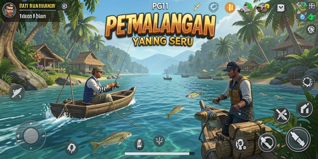 Tampilan gameplay PG11 menampilkan aksi menangkap ikan yang menarik dan realistis.