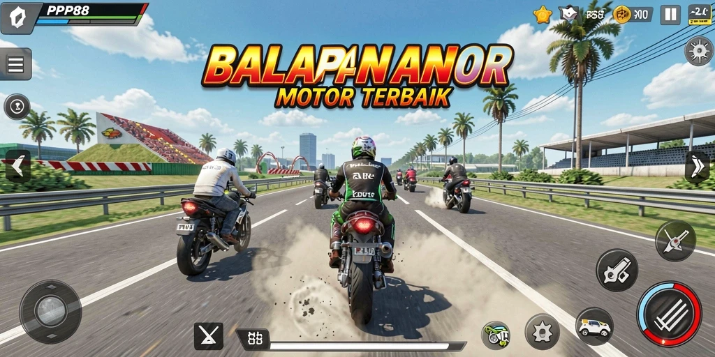 Tampilan utama gameplay PP88 yang seru dengan motor balap yang cepat.