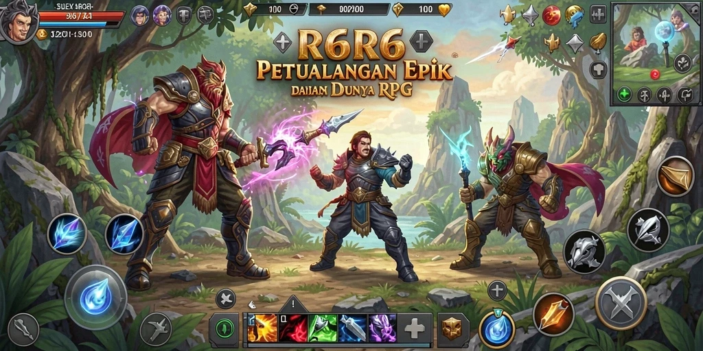 Gameplay R6R6 yang menampilkan pertempuran epik dan eksplorasi dunia.