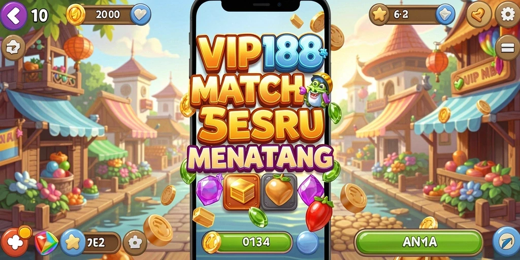 Tampilan gameplay Match-3 yang menarik dan berwarna-warni.