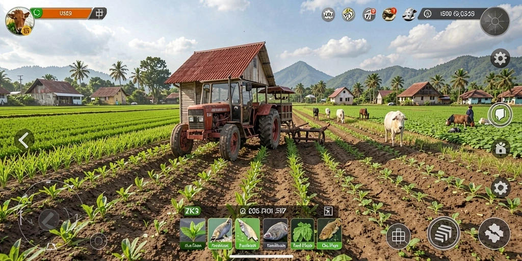 Screenshot gameplay ZK3 menampilkan aktivitas bertani yang seru dan interaktif.